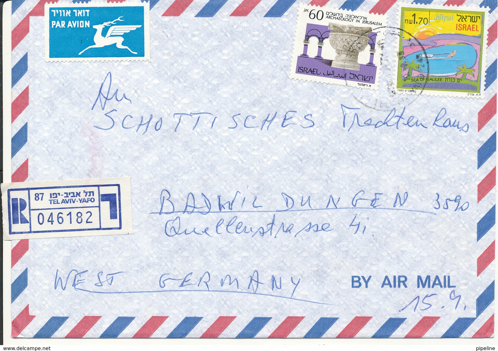 Israel Registered Air Mail Cover Sent To Germany Tel Aviv Yafo - Airmail