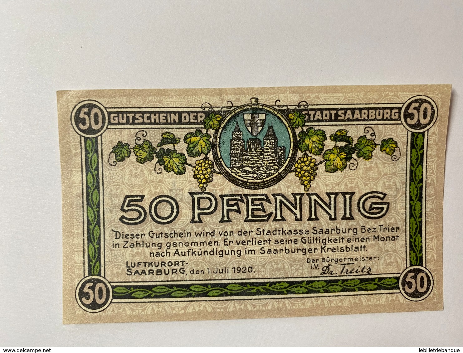 Allemagne Notgeld Saarburg 50 Pfennig - Collezioni