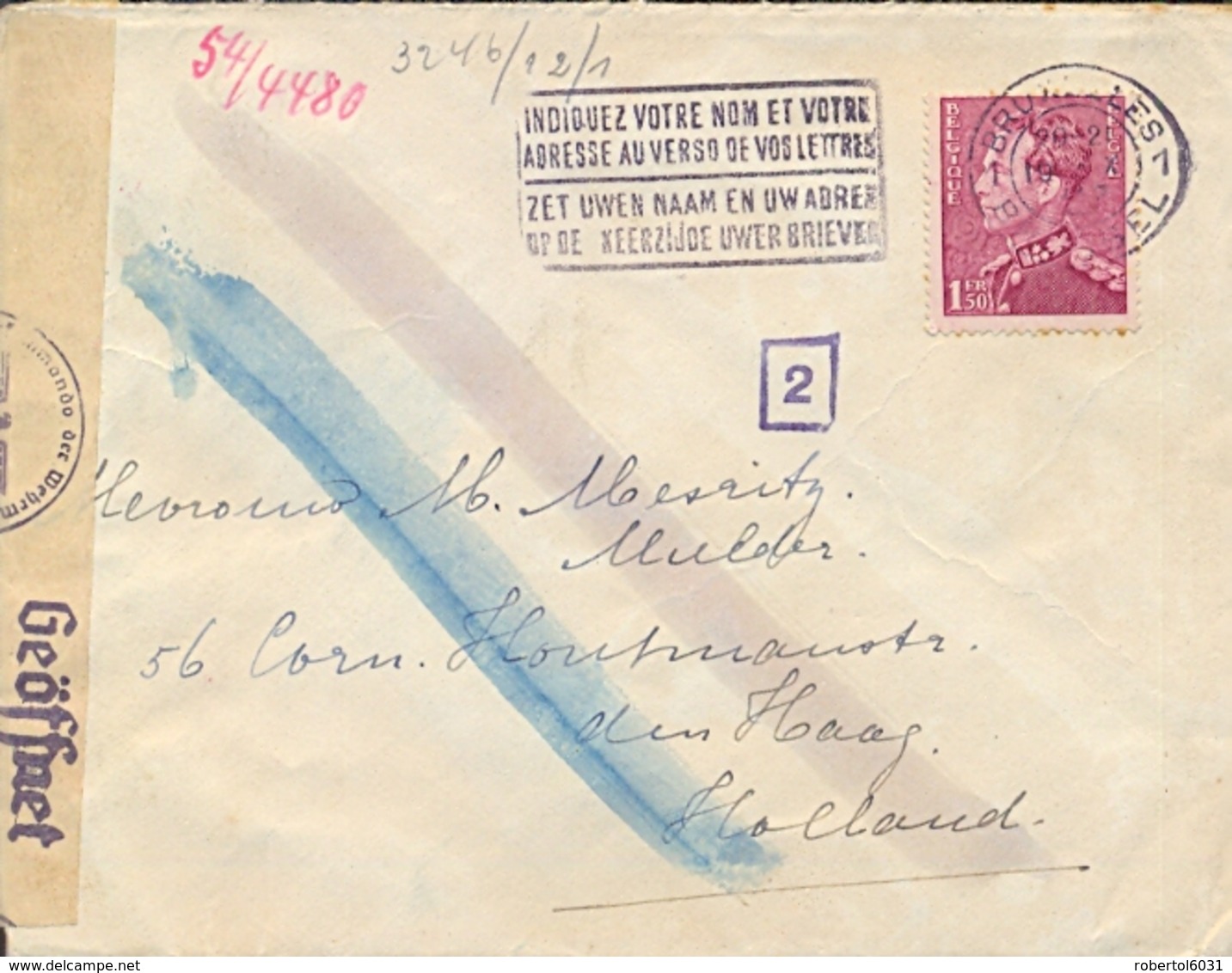 Belgium Belgique 1942 German Occupation Cover To Netherlands With Traces Of Chemical Control By The Censors - WO2