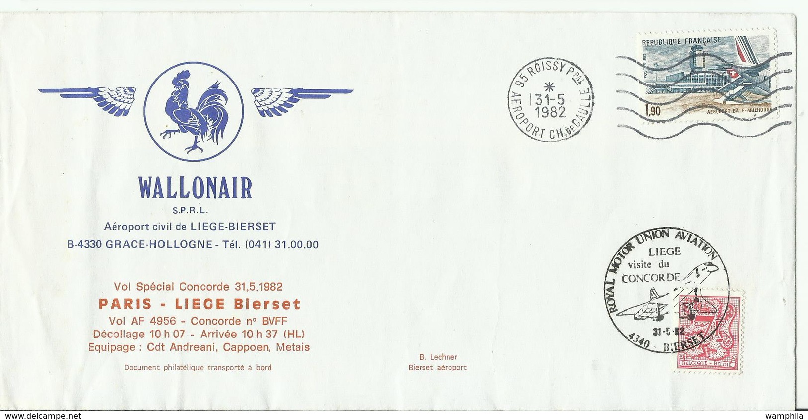 1982 Vol Spécial Concorde Paris - Liège + Retour, 2 Enveloppes - Concorde