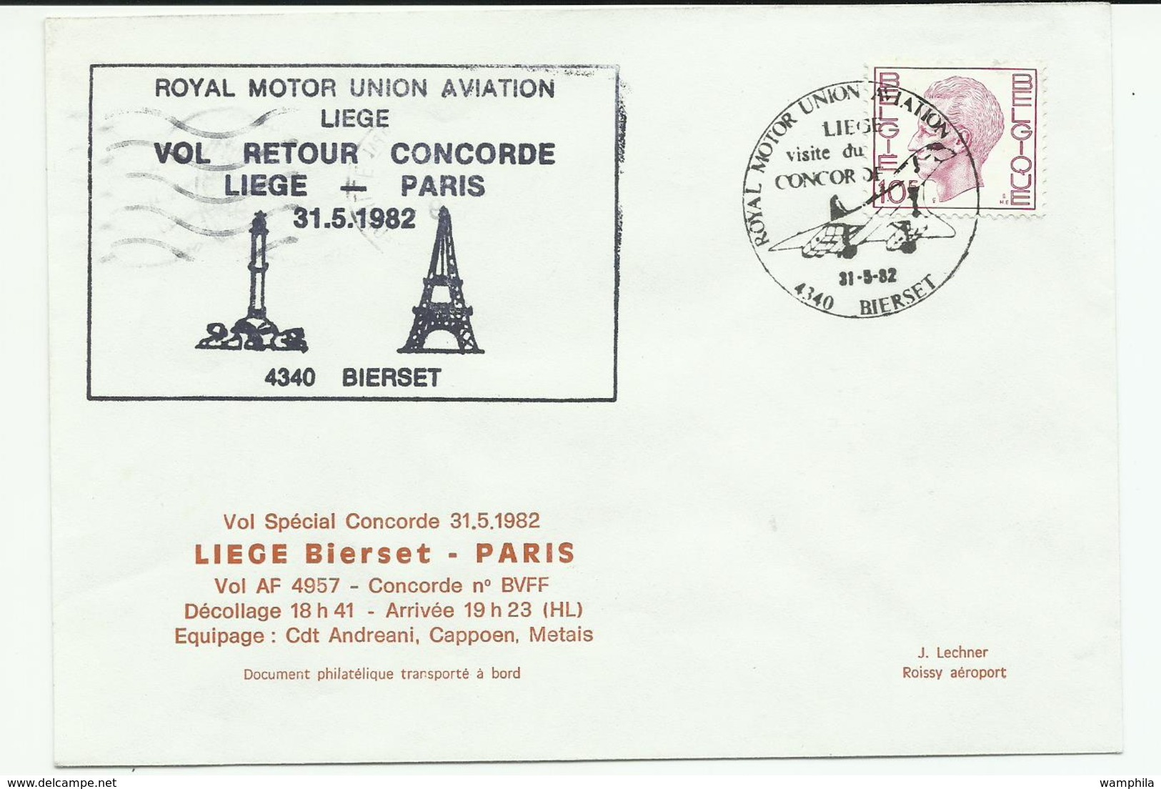 1982 Vol Spécial Concorde Paris - Liège + Retour, 2 Enveloppes - Concorde