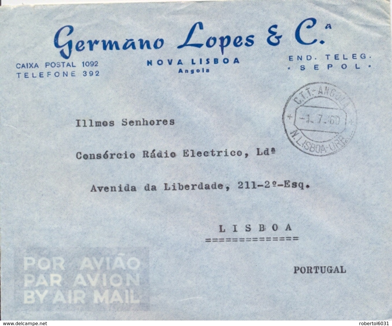 Angola 1960 Airmail Cover To Portugal With Map 2 X 1 $ + 5 $ - Geografia