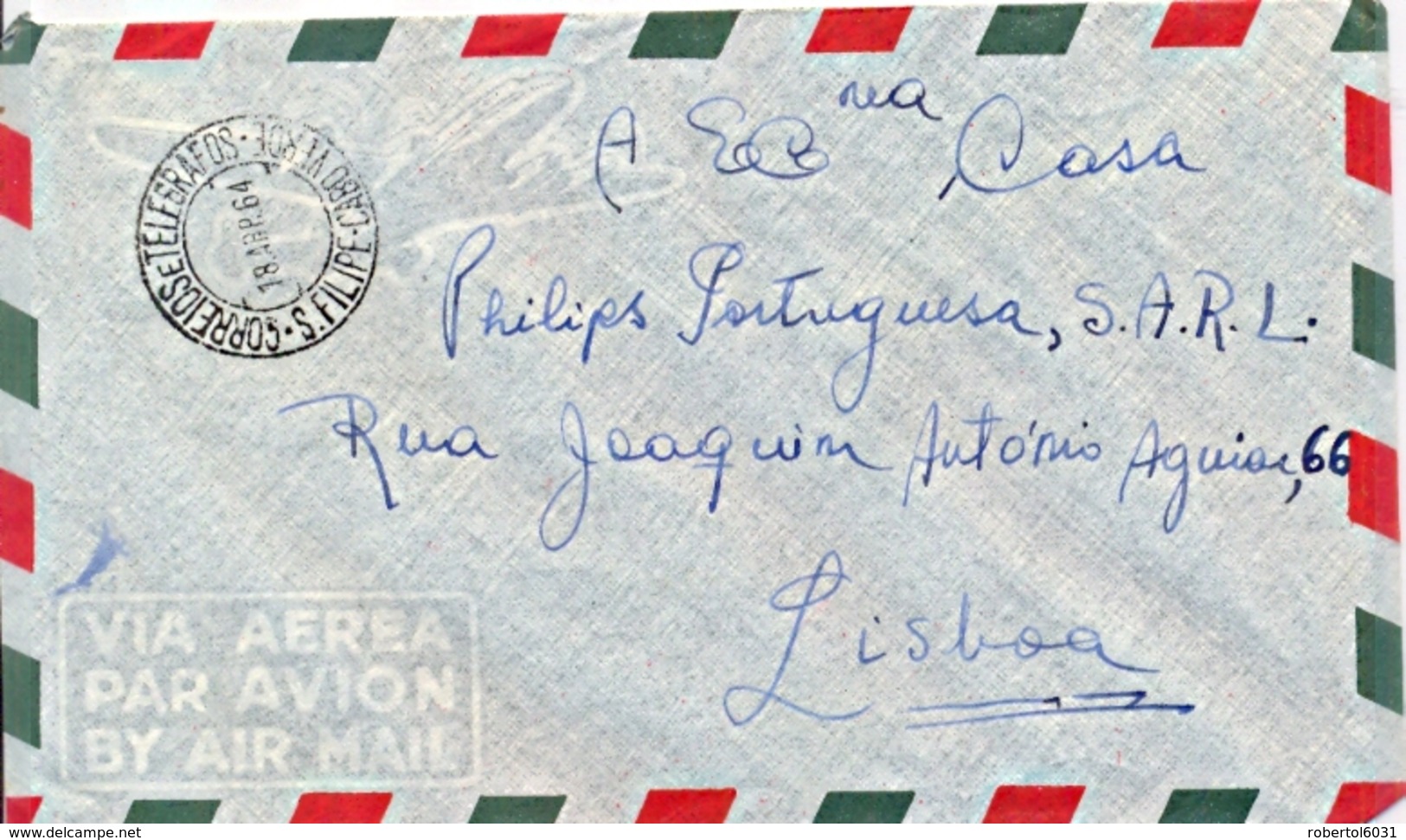 Cap Cabo Verde 1964 Airmail Cover To Portugal With Coat Of Arms 2,50 $ - Buste