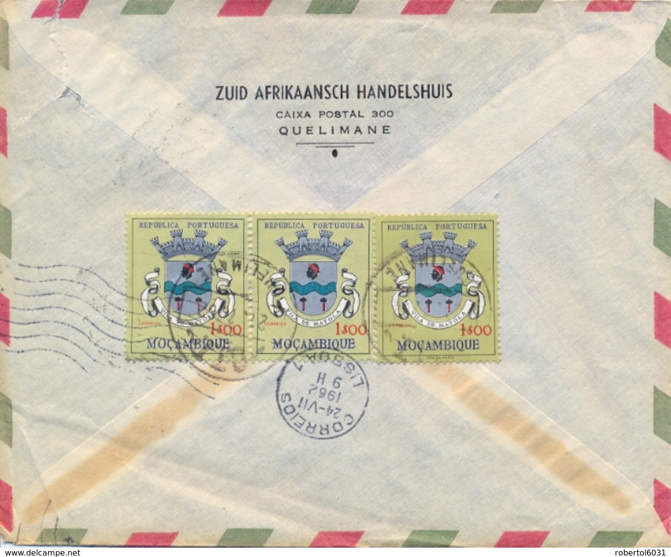 Mozambique 1962 Airmail Cover To Portugal With Coat Of Arms 3 X 1 $ - Buste