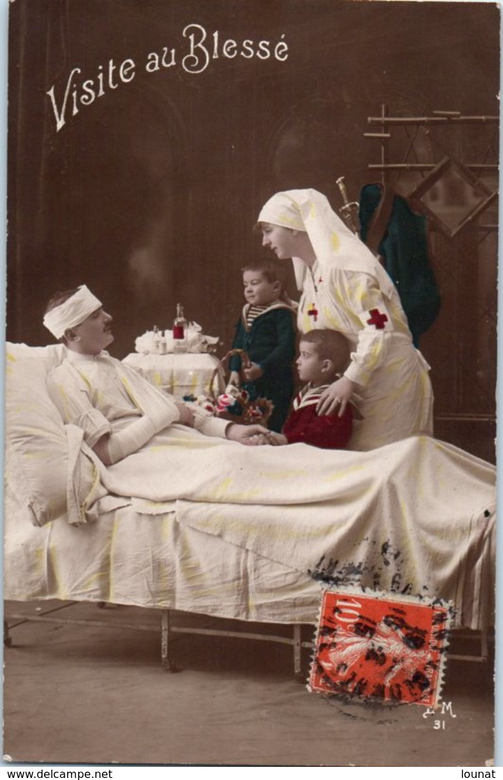 Croix Rouge - Visite Au Blessé Patriotique  Militaire Infirmière Guerre 1914/18 - Red Cross