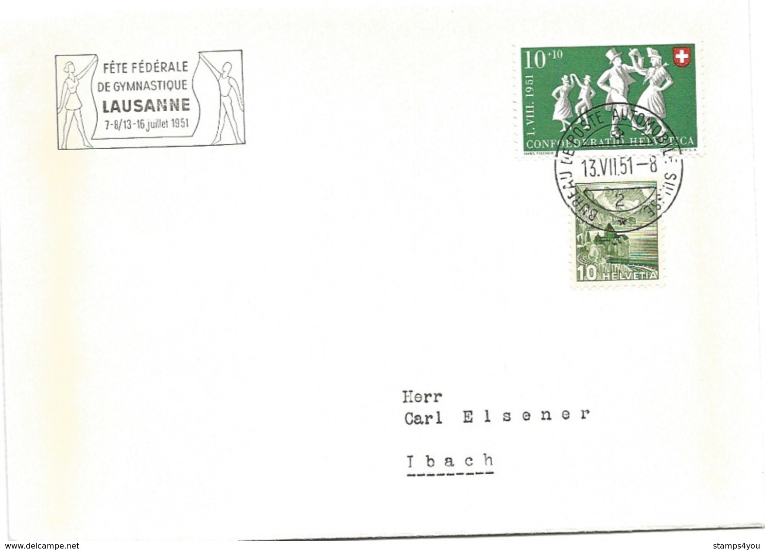 125 - 86 - Enveloppe Avec Oblit Spéciale "Fête Fédérale De Gymnastique Lausanne 1951" - Marcofilie