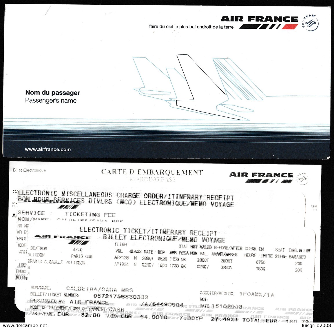 Airplane Ticket - Air France / Lisbon To Paris - Europe