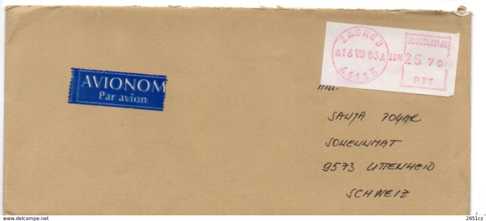 Letter - Red Postmark Zagreb, 16.8.1983., Yugoslavia, Air Mail / Par Avion - Sonstige & Ohne Zuordnung