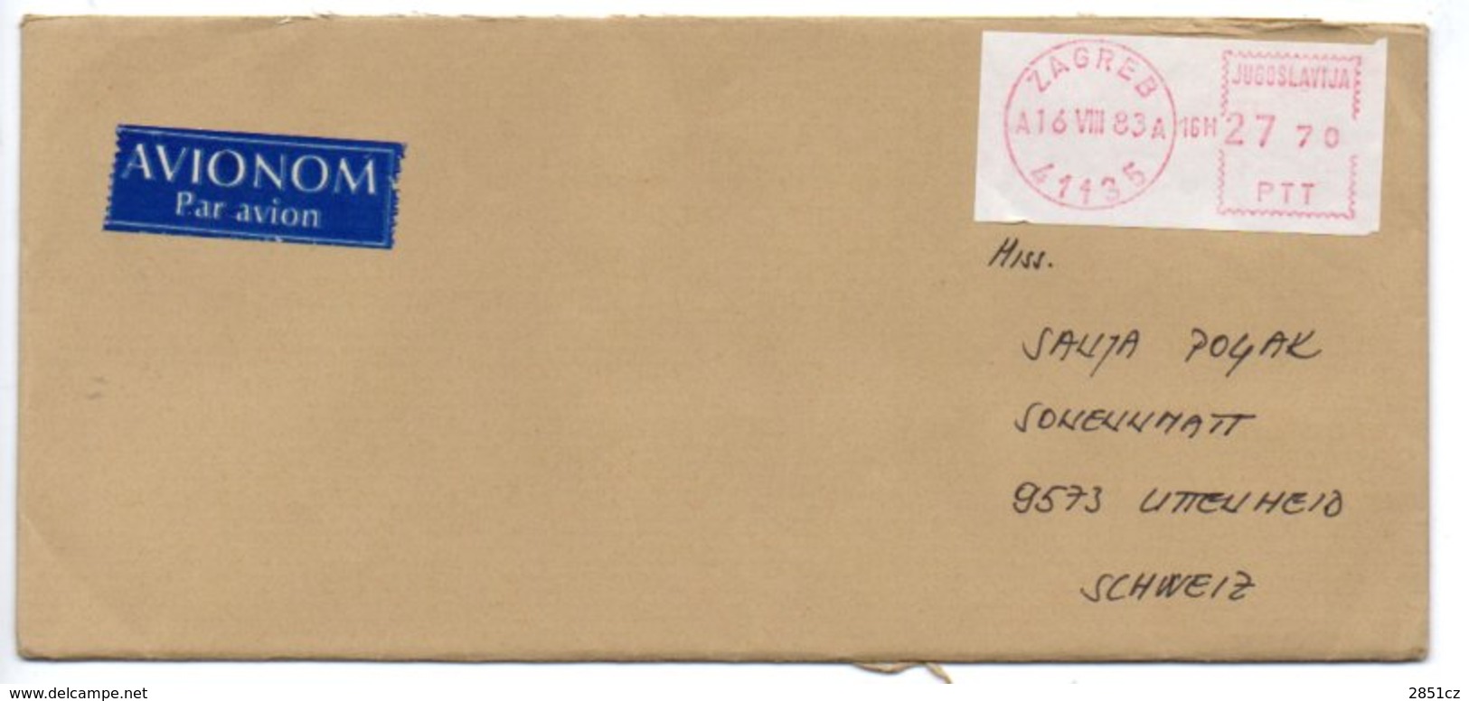 Letter - Red Postmark Zagreb, 16.8.1983., Yugoslavia, Air Mail / Par Avion - Other & Unclassified