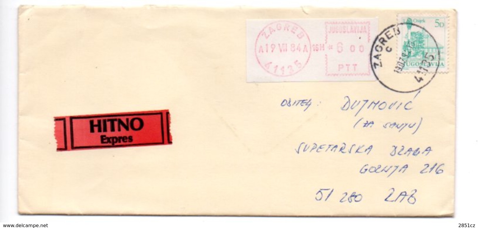 Letter - Red Postmark Zagreb, 19.7.1984. / Rab, 20.7.1984., Yugoslavia, Expres Mail - Andere & Zonder Classificatie