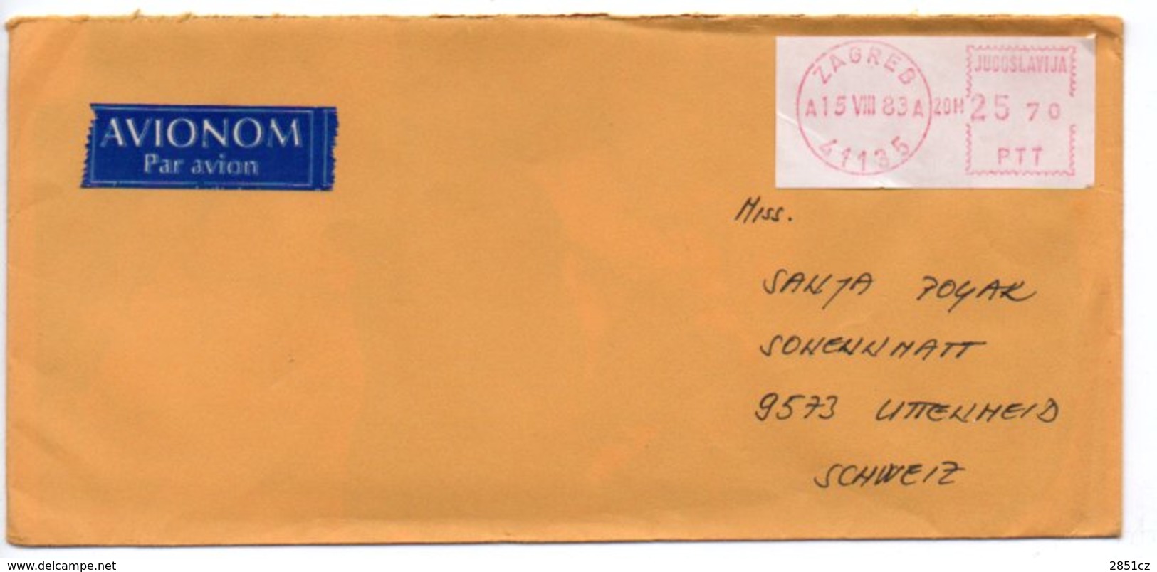 Letter - Red Postmark Zagreb, 15.8.1984., Yugoslavia, Air Mail / Par Avion - Autres & Non Classés