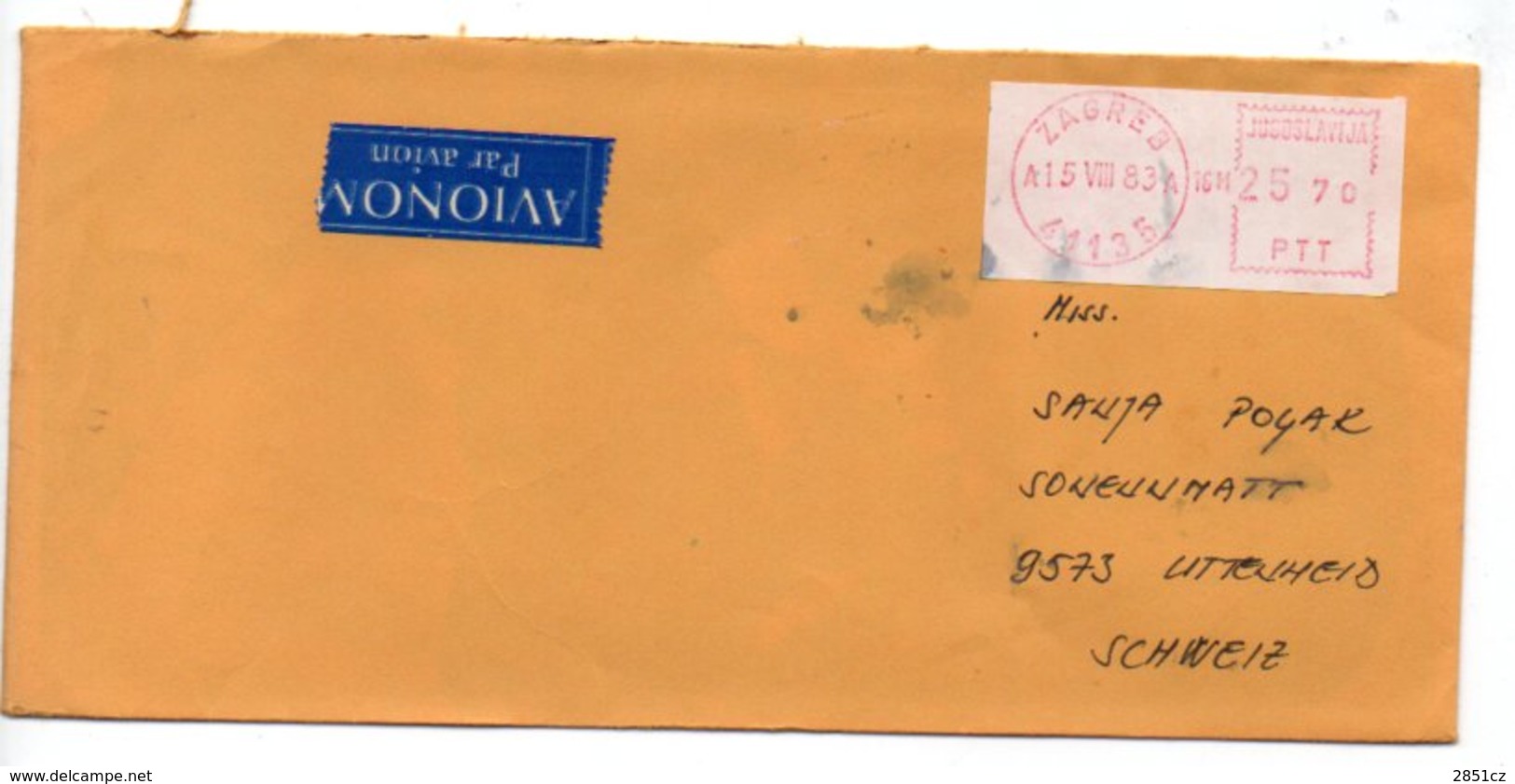 Letter - Red Postmark Zagreb, 15.8.1983., Yugoslavia, Air Mail / Par Avion - Other & Unclassified