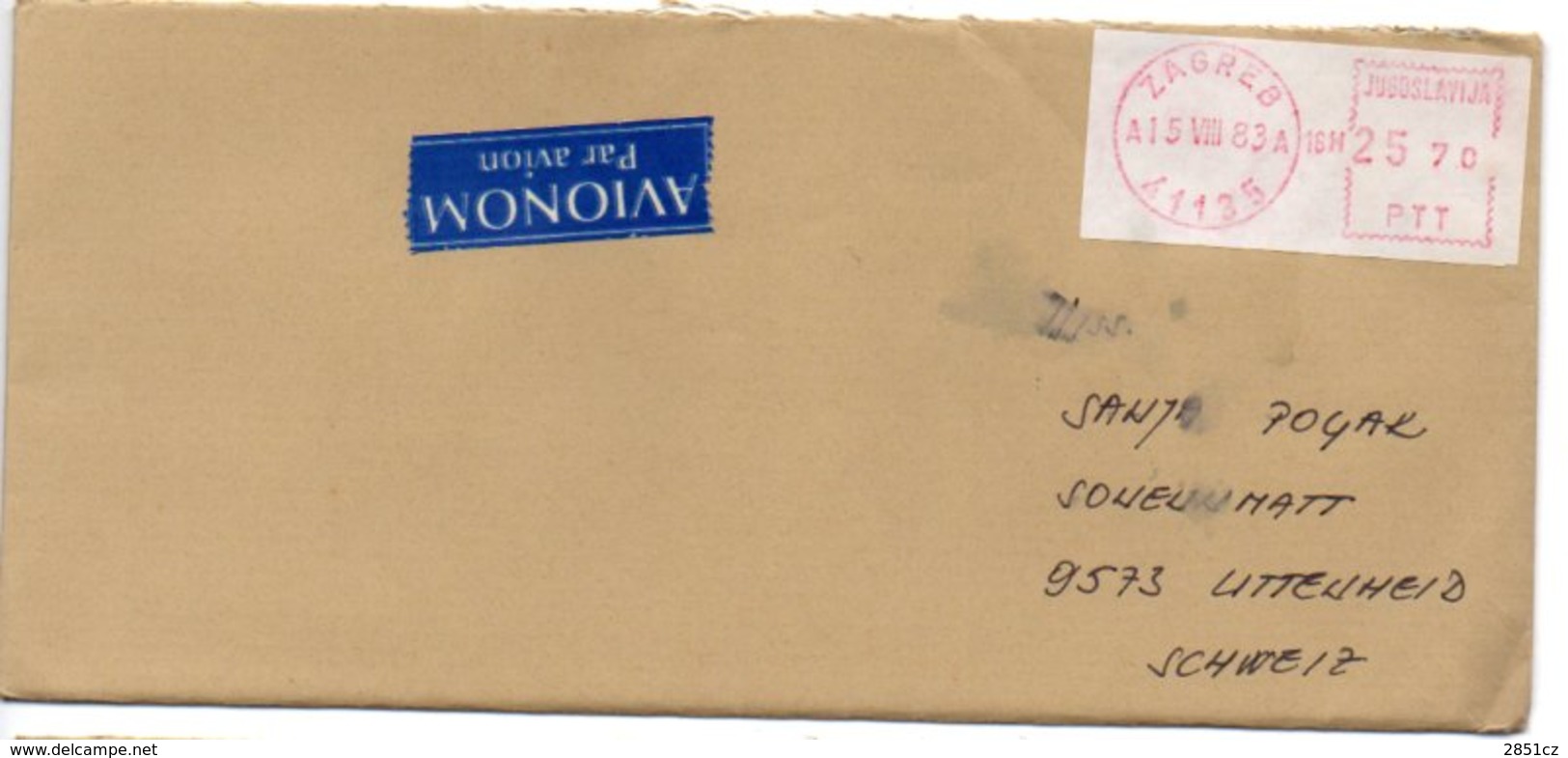 Letter - Red Postmark Zagreb, 15.8.1983., Yugoslavia, Air Mail / Par Avion - Sonstige & Ohne Zuordnung