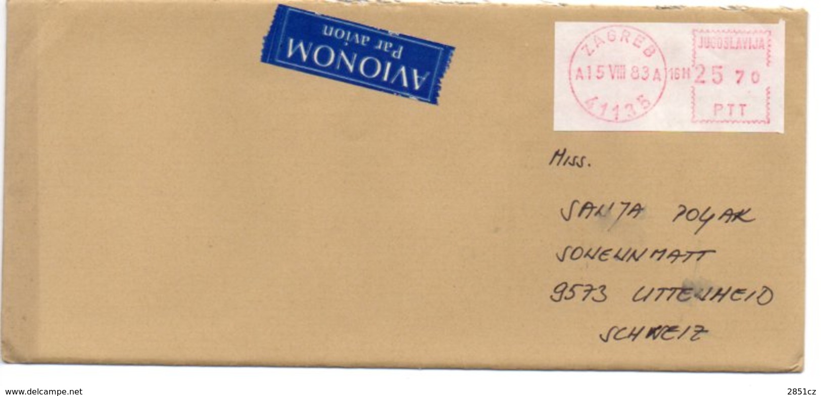 Letter - Red Postmark Zagreb, 15.8.1983., Yugoslavia, Air Mail / Par Avion - Autres & Non Classés