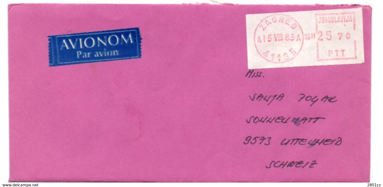 Letter - Red Postmark Zagreb, 15.8.1983., Yugoslavia, Air Mail / Par Avion - Autres & Non Classés