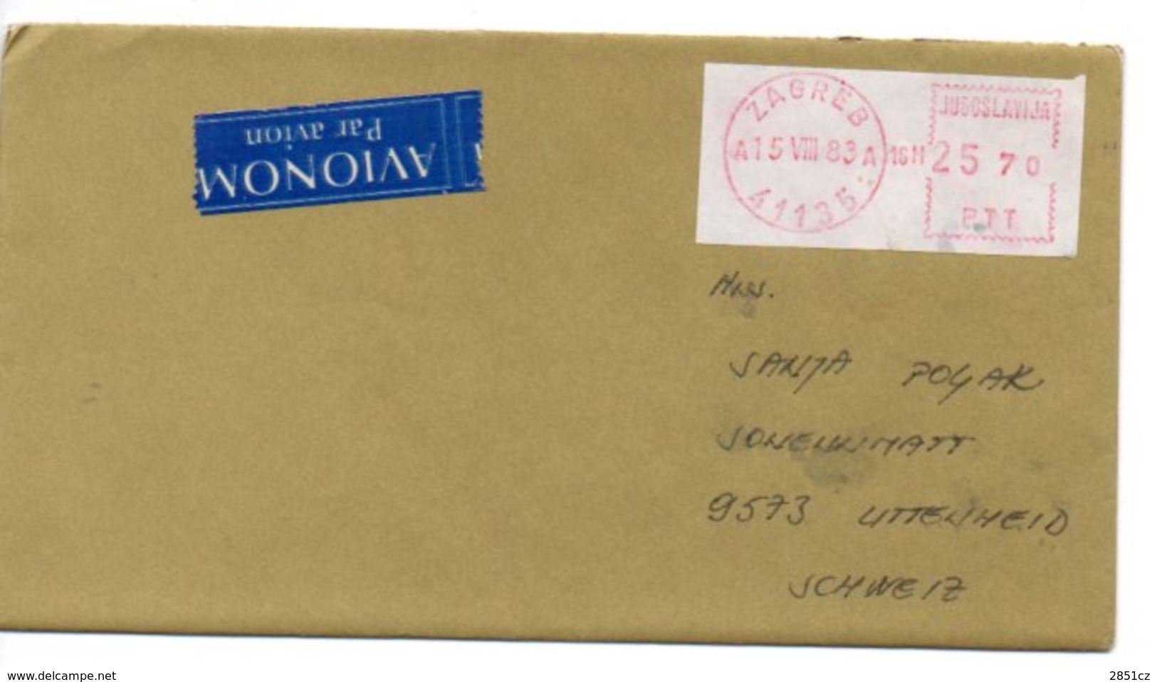 Letter - Red Postmark Zagreb, 15.8.1983., Yugoslavia, Air Mail / Par Avion - Other & Unclassified