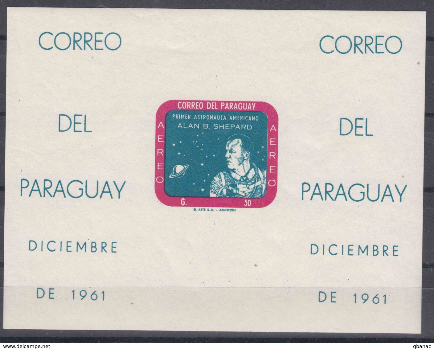 Paraguay 1961 Alan Shepard Block Mi#Block 13 Imperforated, Mint Never Hinged - Paraguay