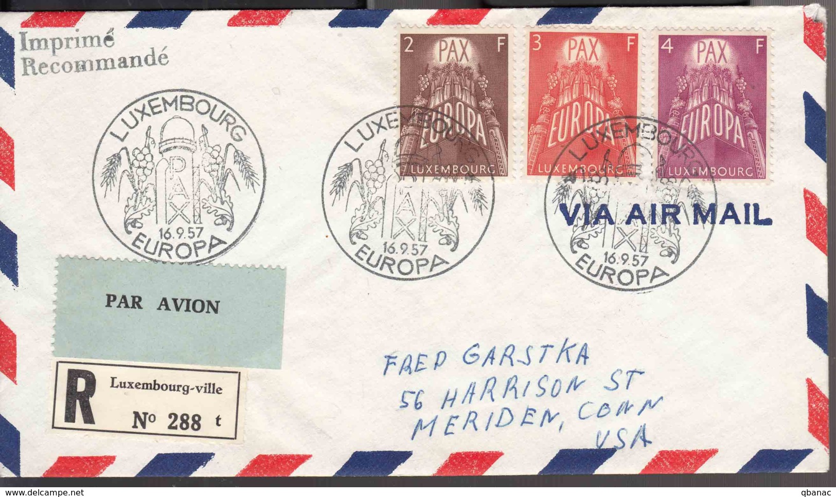 Luxembourg 1957 Europa CEPT PAX Mi#572-574 FDC-first Day Cancel Registered Aerogramme - Briefe U. Dokumente