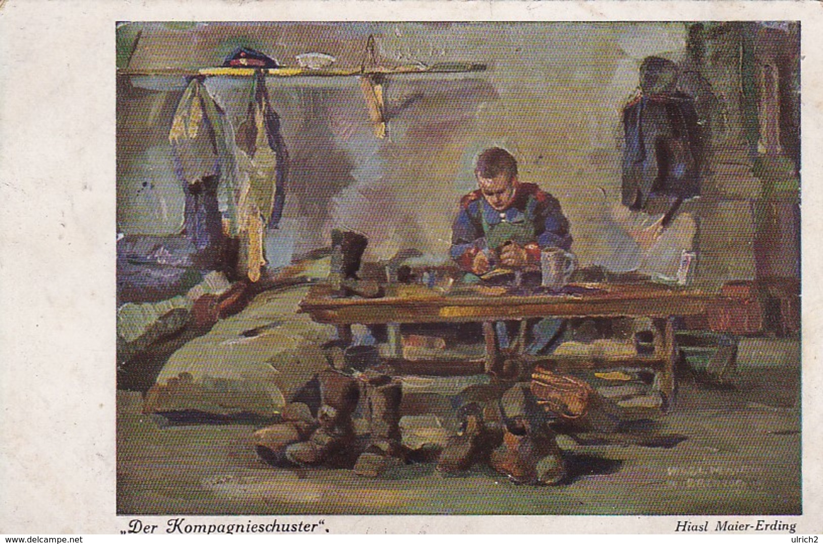 AK Der Kompagnieschuster - Gemälde Hiasl Maier-Erding - Feldpost Plauen 1916 (45982) - Guerra 1914-18
