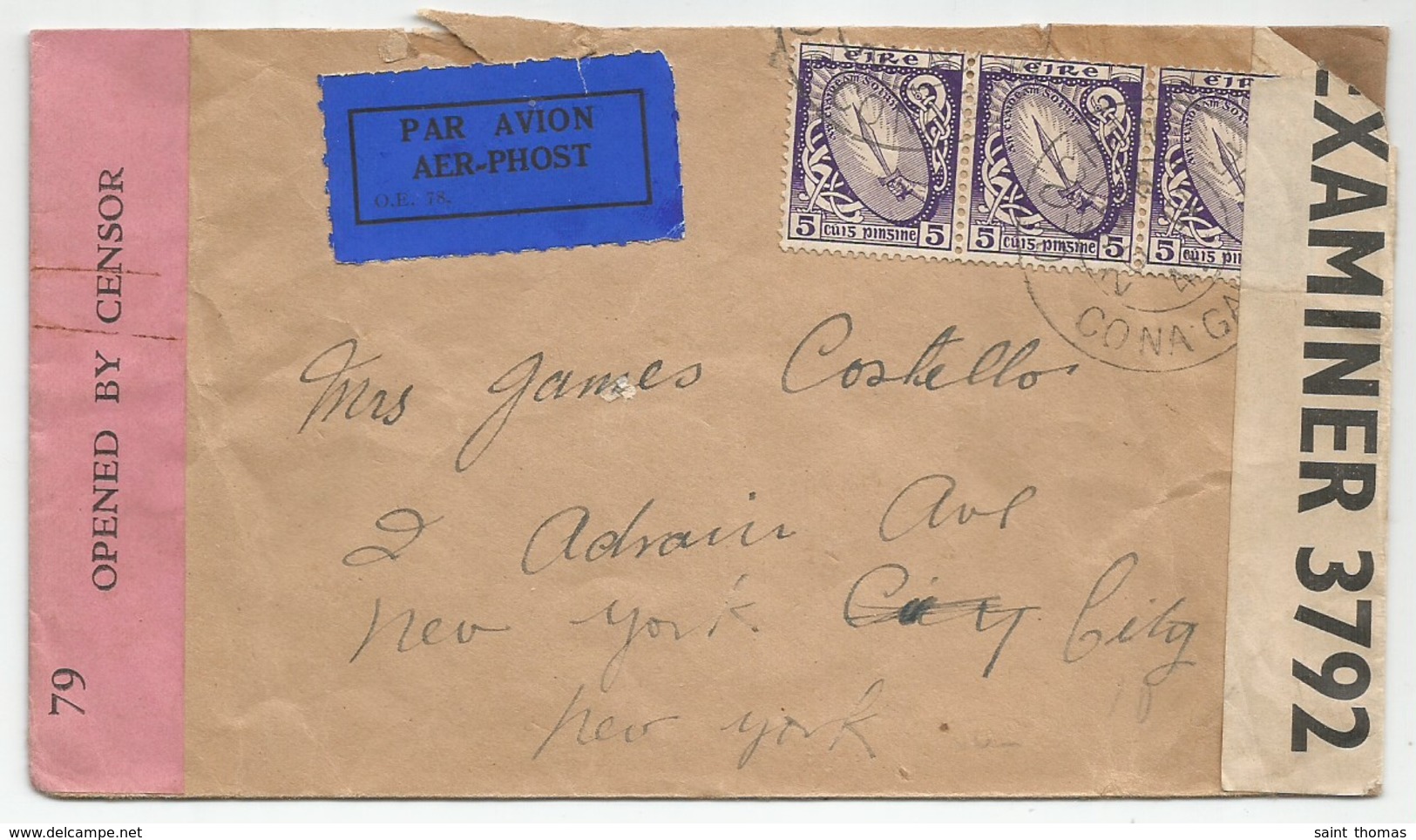 Ireland Air Mail Cover With Double Censor Sent To USA New York 1941 Irland Eire - Covers & Documents