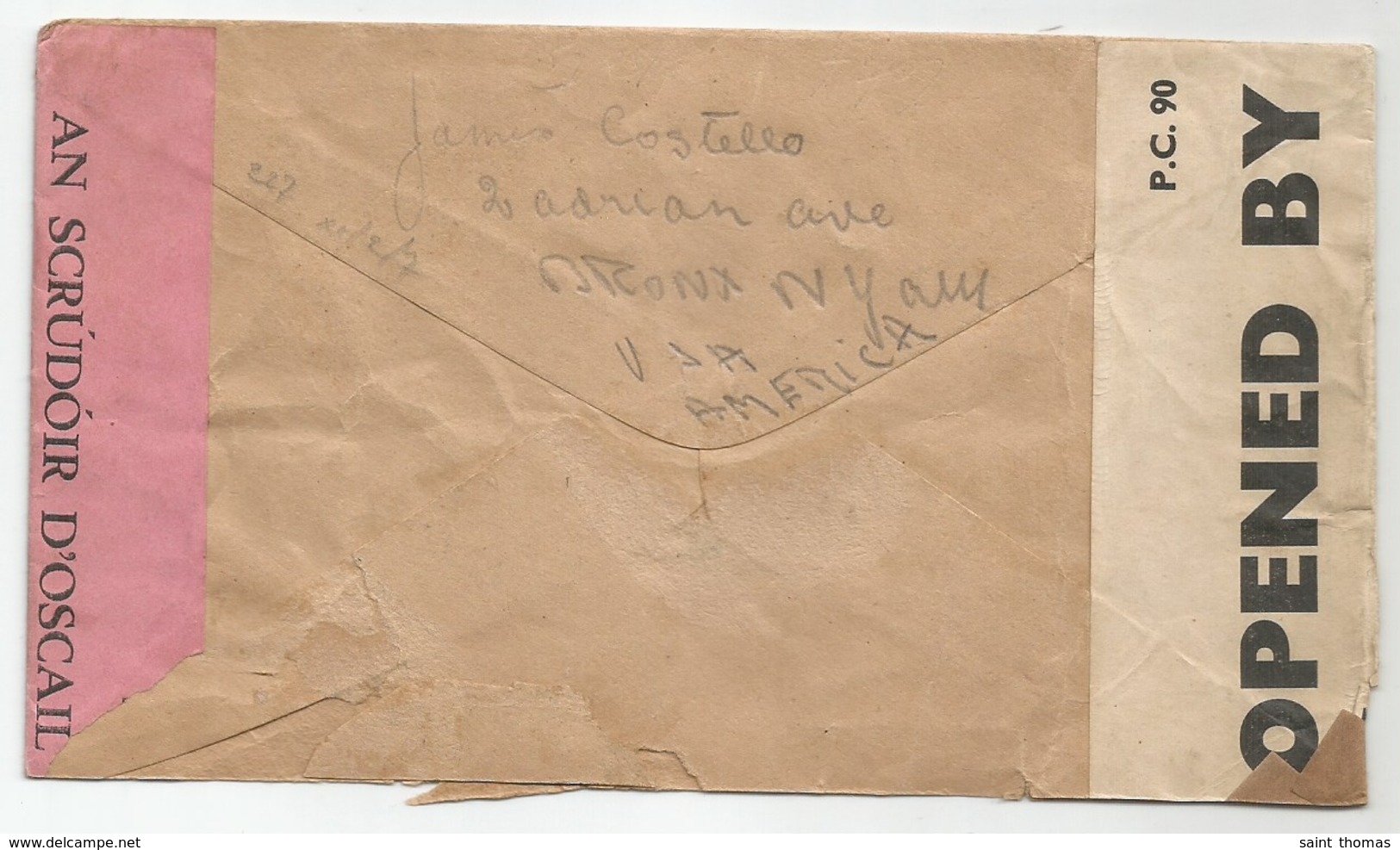 Ireland Air Mail Cover With Double Censor Sent To USA New York 1941 Irland Eire - Covers & Documents