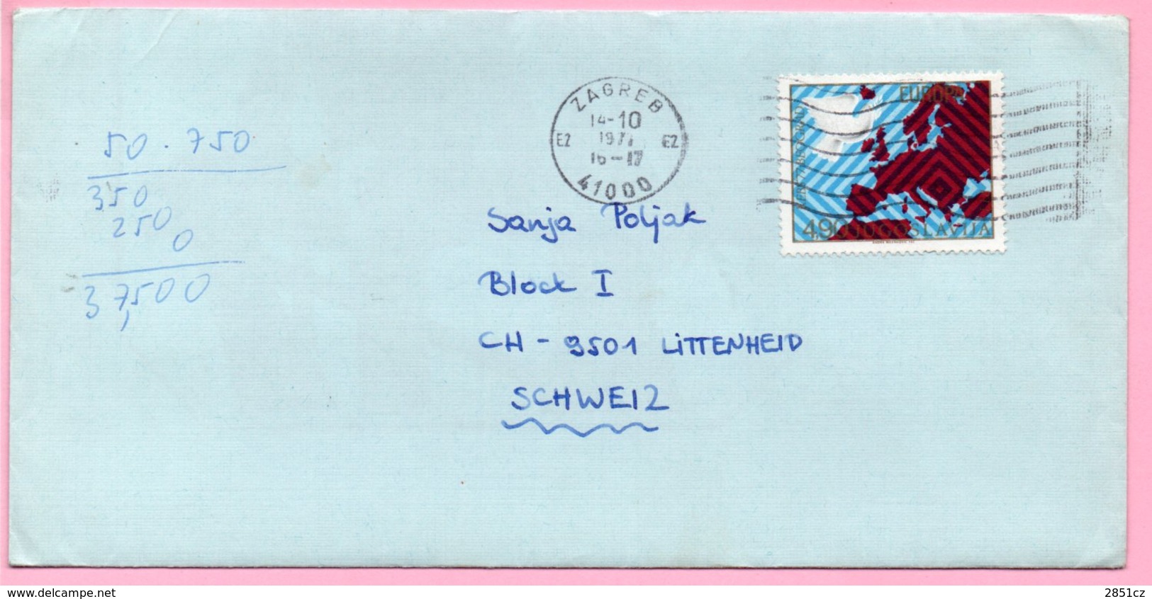 Letter - Stamp Europa / Postmark Zagreb, 14.10.1977., Yugoslavia - Autres & Non Classés