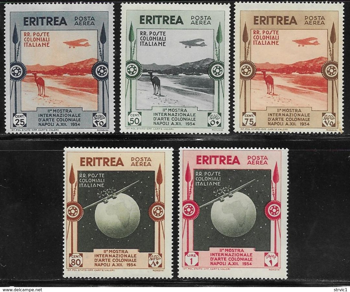 Eritrea Scott # C1-5 MNH Short Set Plane, Camel, Globe, 1934, CV$57.50 - Eritrea