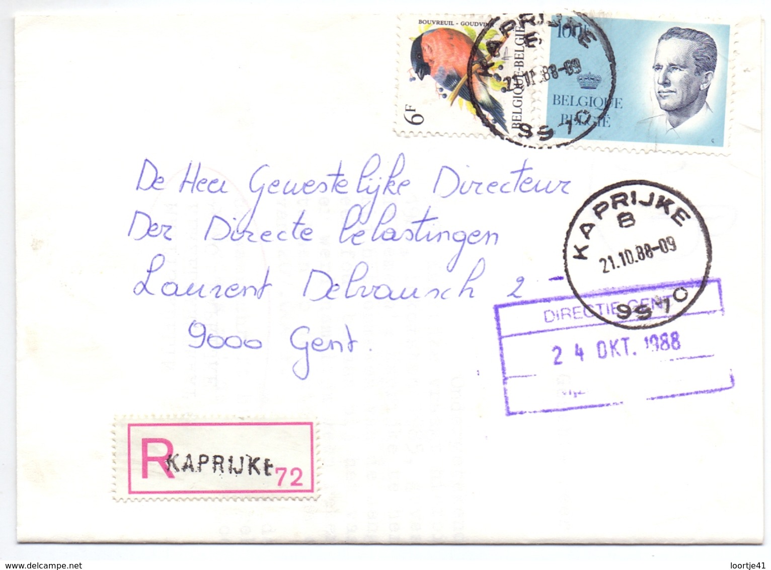 Omslag Enveloppe - Aangetekend Recommandé - Stempel Cachet Kaprijke  - 1988 - Enveloppes-lettres