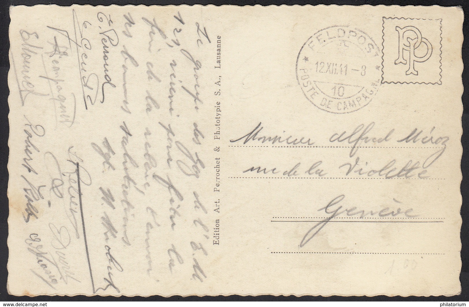 Suisse Feldpost Poste De Campagne 12 12 1941 Sur Carte-postale - Postmarks