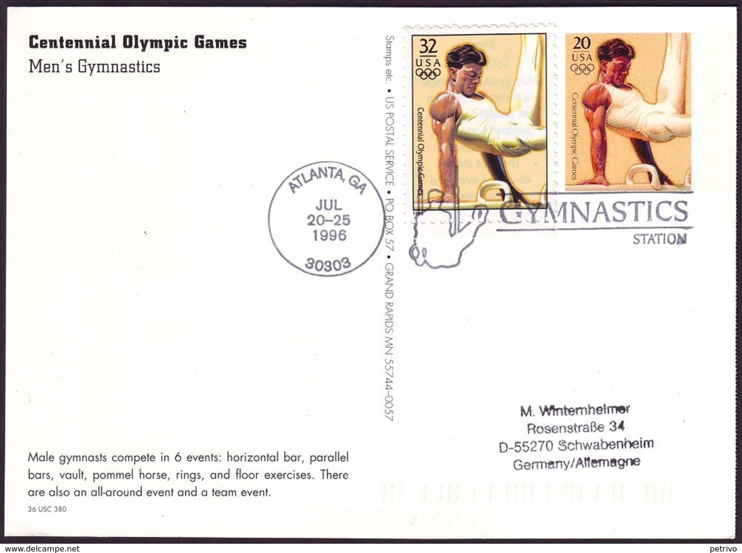 USA - 1996 M - Olympic Games 1996 - Stationery Card  (gymnastics) - Estate 1996: Atlanta