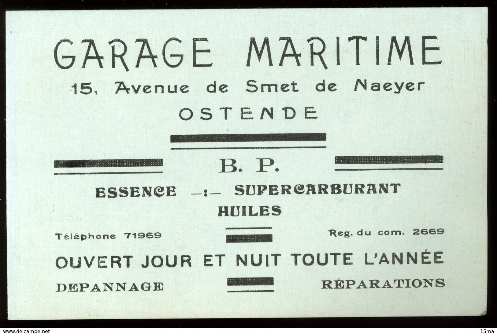 Carte De Visite Ostende Garage Maritime Avenue De Smet De Naeyer 1939 8 X 13 Cm - Visitenkarten