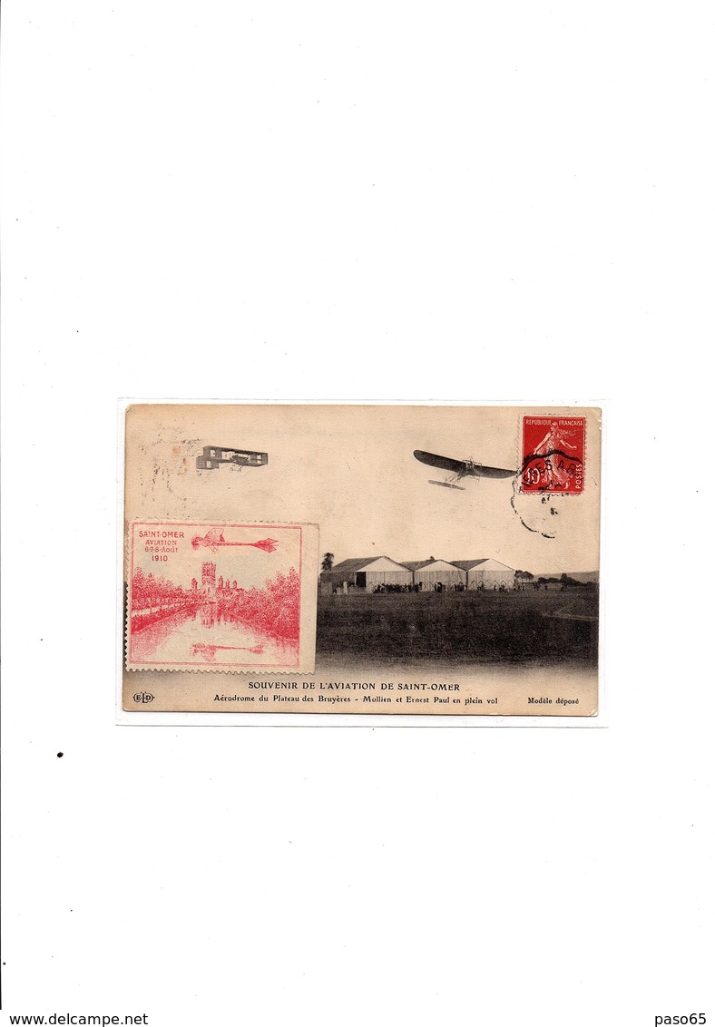 CPA AVIATION SAINT OMER 1910 AVEC VIGNETTE - Luchtvaart