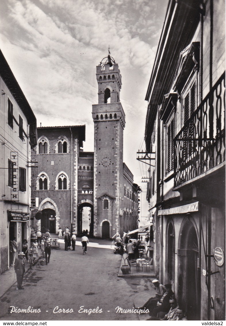 PIOMBINO - LIVORNO - CORSO ENGELS - MUNICIPIO - BAR CON INSEGNA PUBBLICITARIA BIRRA PERONI A TAPPO - TABACCHERIA - Livorno