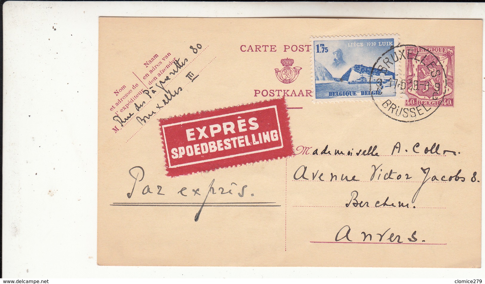 Carte   1939   EXPRESS - Briefkaarten 1934-1951