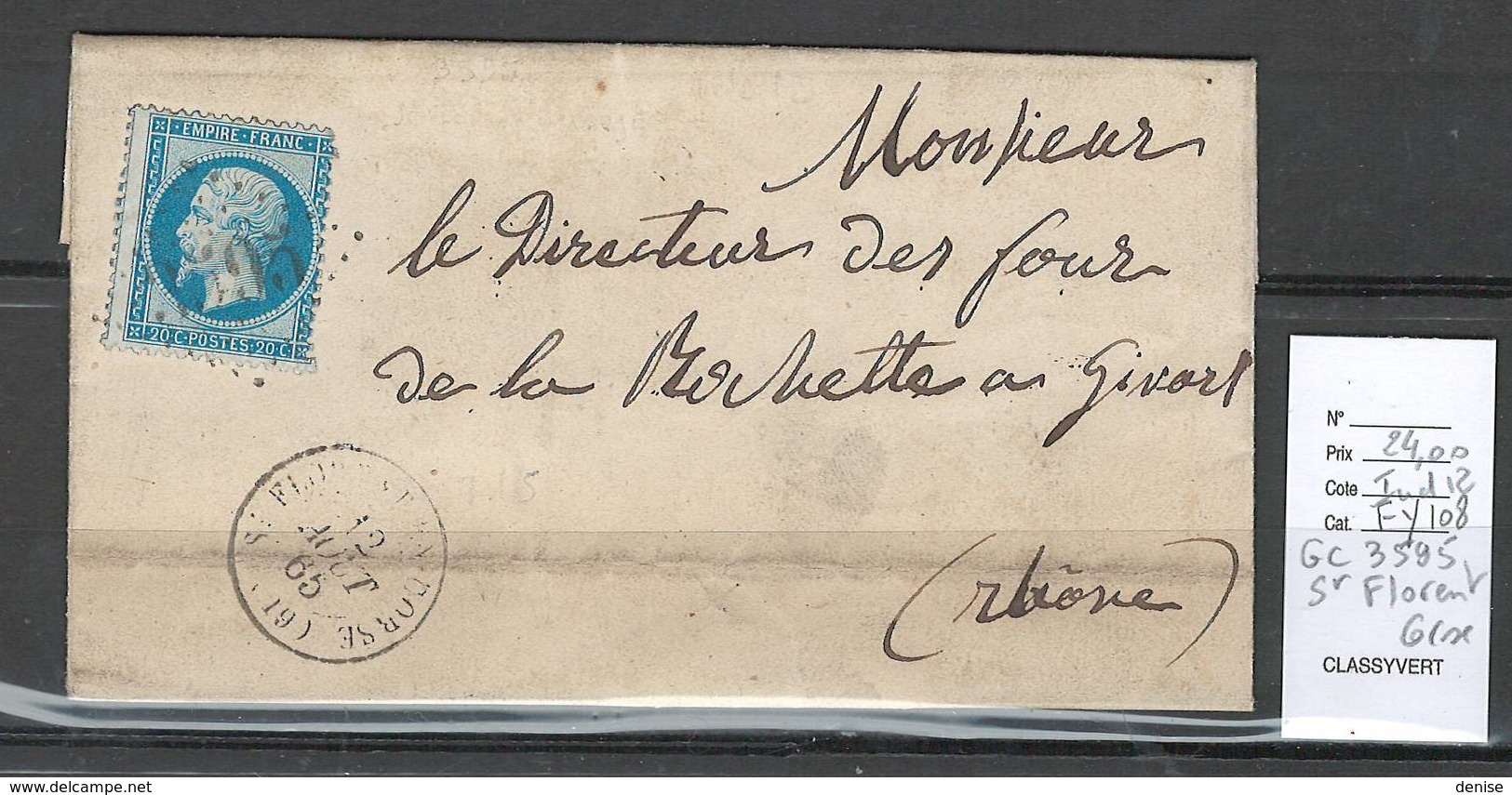 France - Lettre De SAINT FLORENT - Corse - GC 3595-1865 - 1849-1876: Période Classique