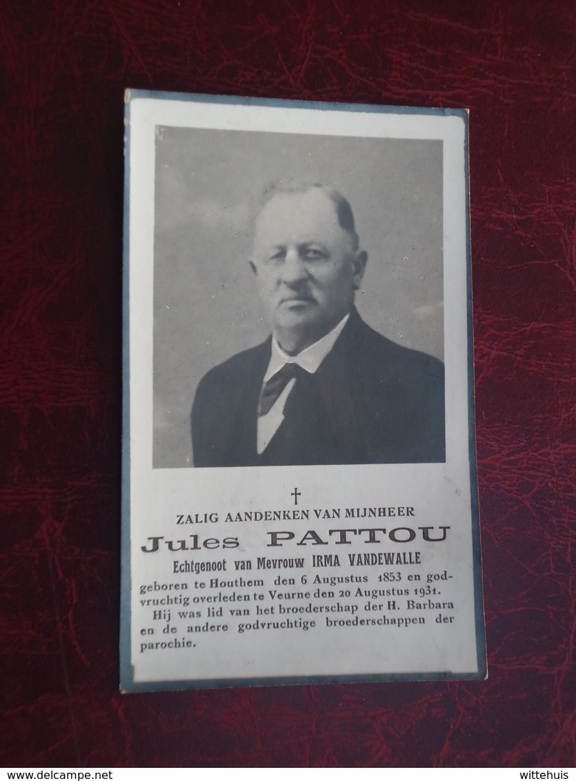 Jules Pattou - Vandewalle Geboren Te Houthem 1853 En Overleden Te Veurne 1931   (2scans) - Religion &  Esoterik