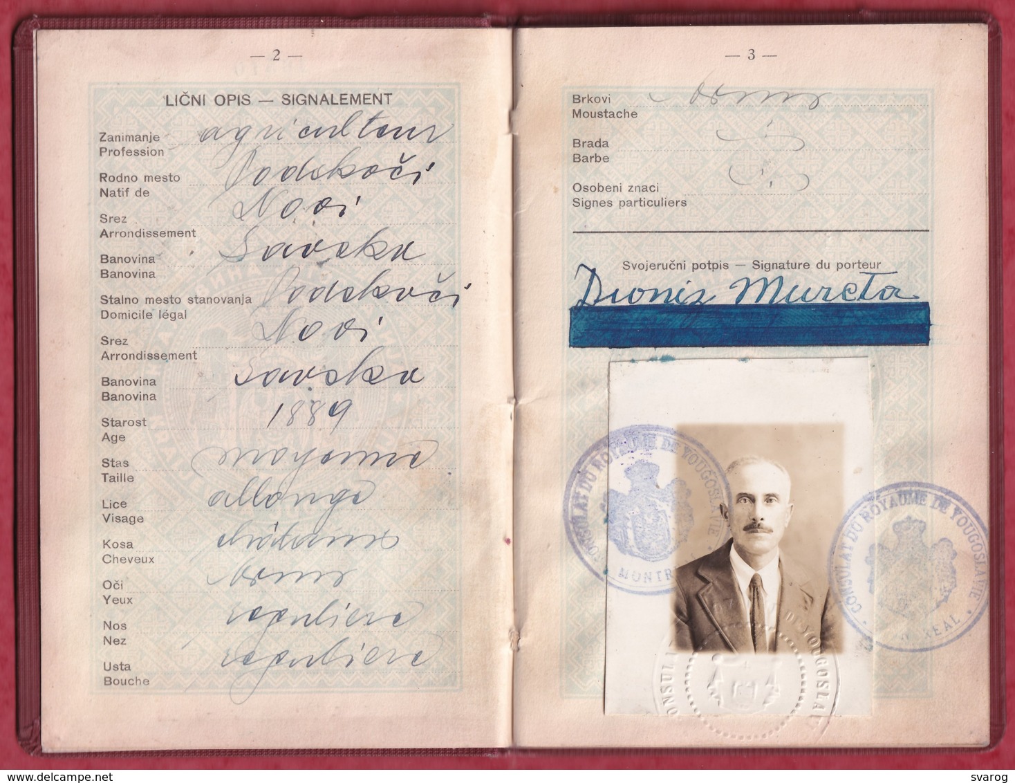 ROYAUME YUGOSLAVIA - PASSEPORT - PASSPORT - Austria, Yugoslavia Revenue Stamps Visas - Issued In Montreal, Canada 1932. - Documenti Storici