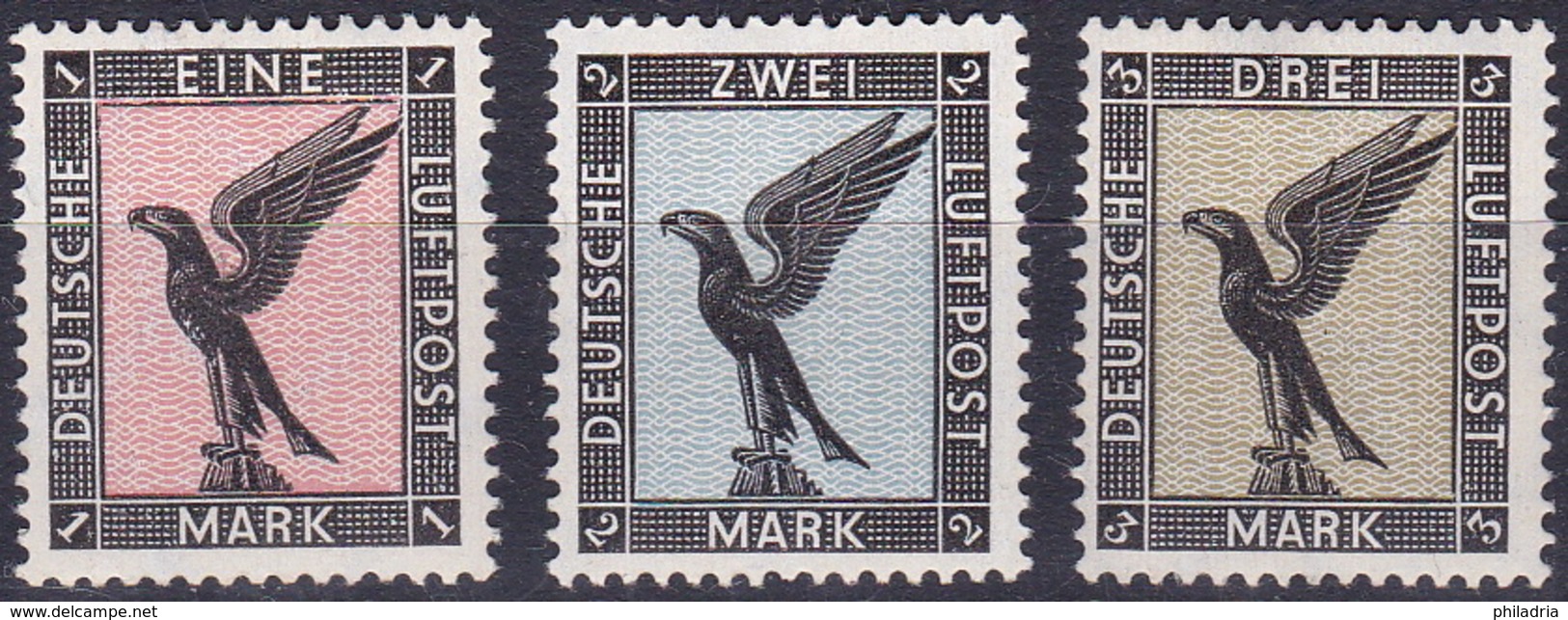 German Reich, 1926, Airmail - Eagle, The Values Of 1, 2 And 3 M, Mint, Hinged, Michel 382/4 - Unused Stamps