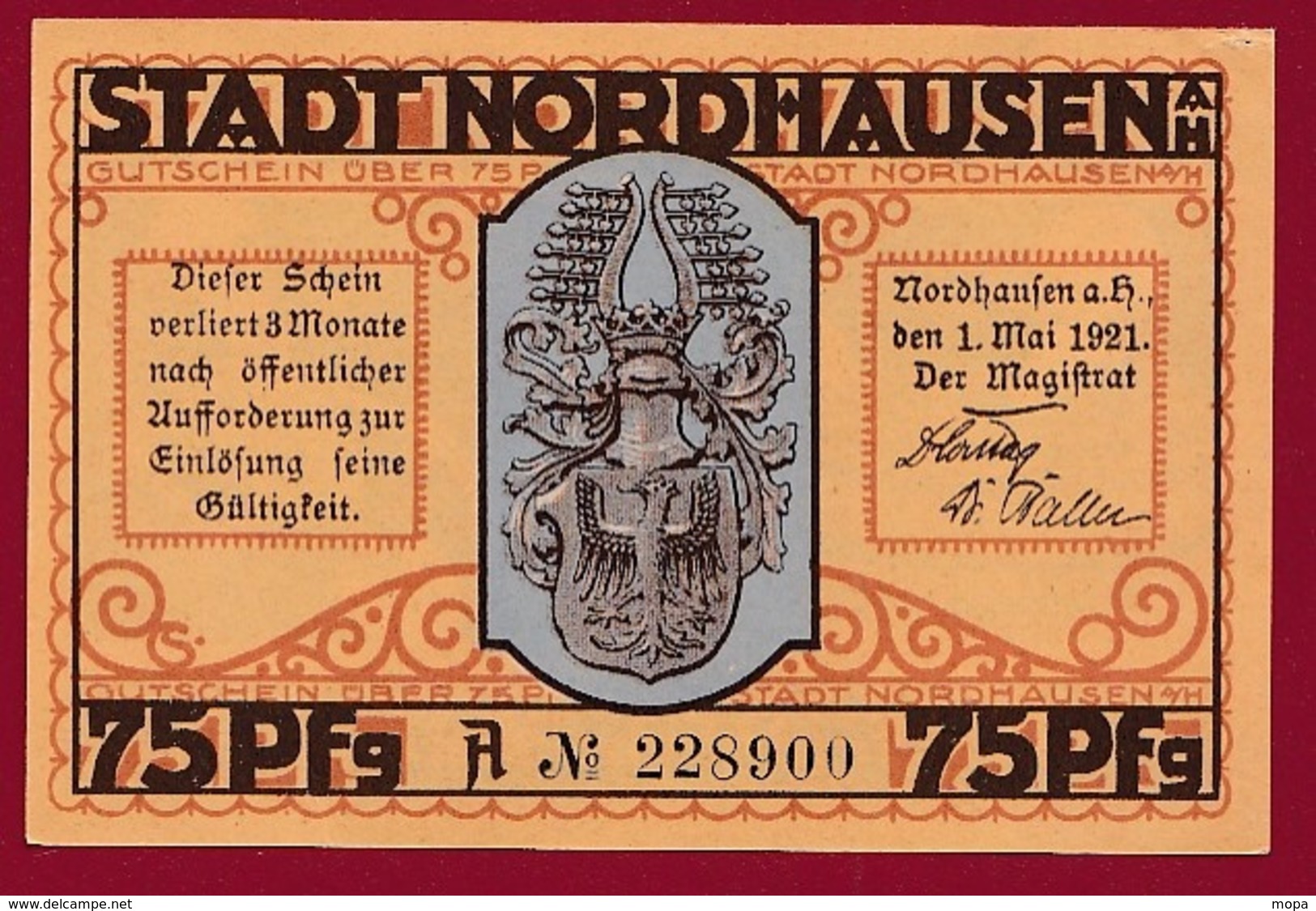 Allemagne 1 Notgeld 75 Pfenning Stadt Nordhausen Dans L 'état N °5412 - Collezioni