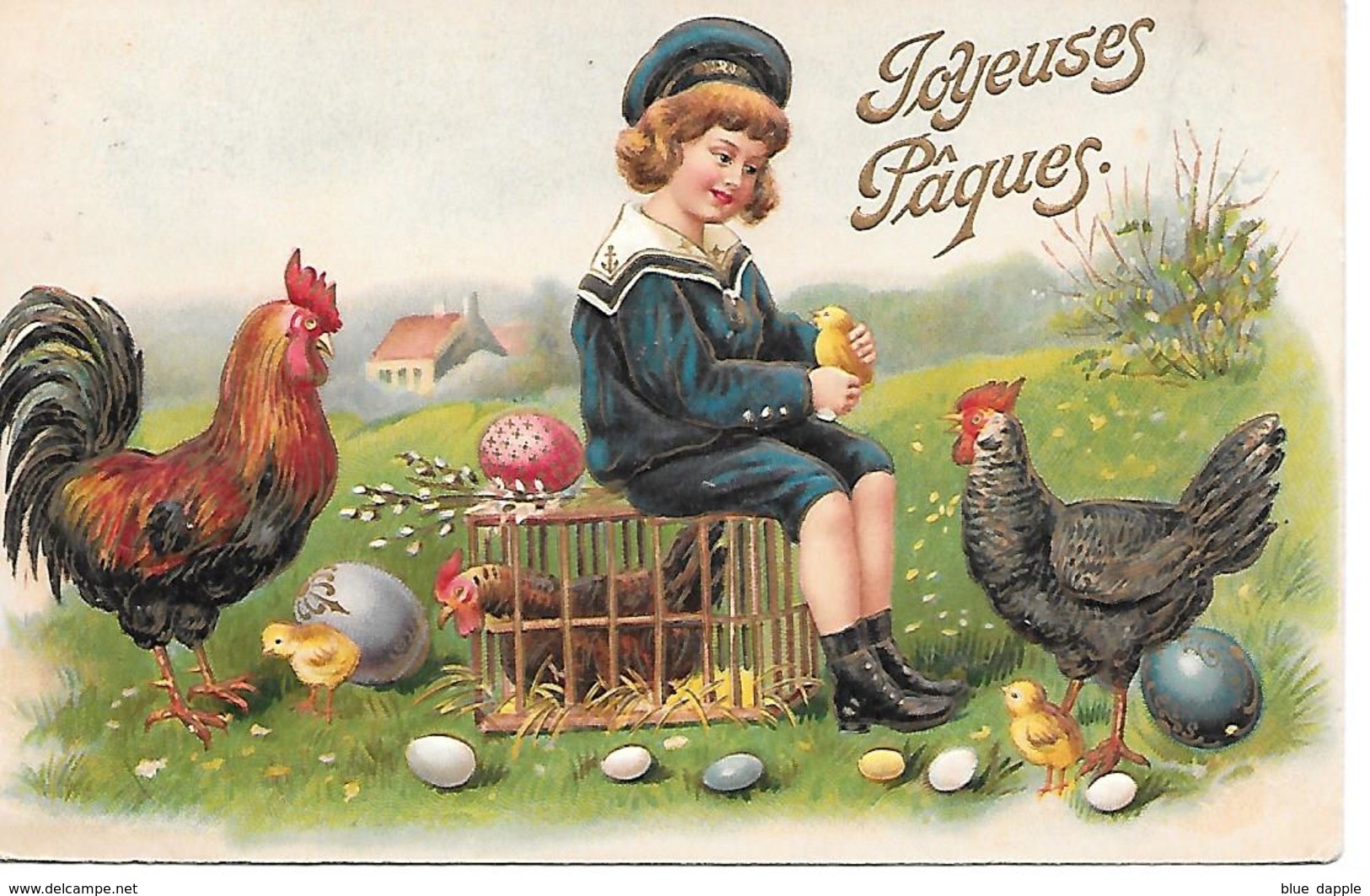 Boy, Junge, Garçon, Rooster, Coq, Hahn, Chicken, Poulet,  Easter Egg, Osterei,oeuf De Pâques / Embossed / Gaufré - Pâques