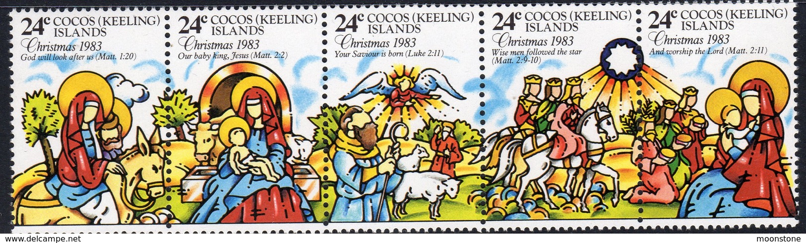 Cocos (Keeling) Islands 1983 Christmas Strip Of 5, MNH, SG 103/7 (AU) - Cocos (Keeling) Islands