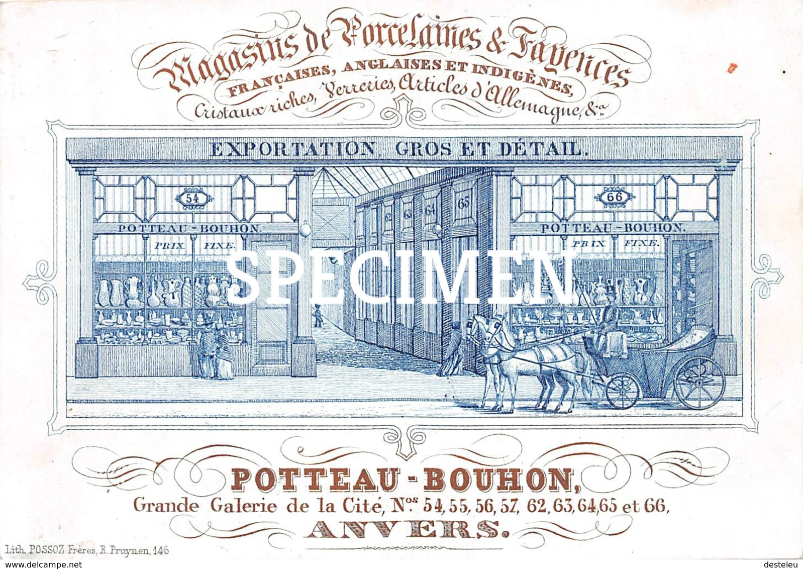 Porceleinkaart  -  Magasins De Porcelaines & Fayences  - Potteau - Bouhon - Anvers - Antwerpen - 13x9 Cm - Antwerpen