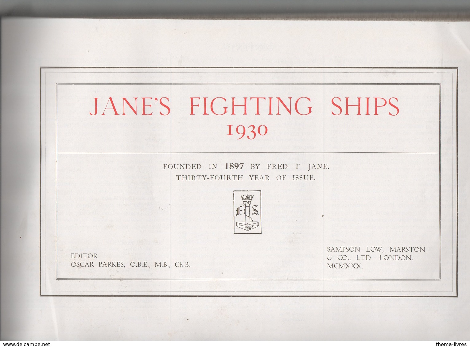 Fort Volume: JANE'S FIGHTING SHIPS 1930 - Altri & Non Classificati