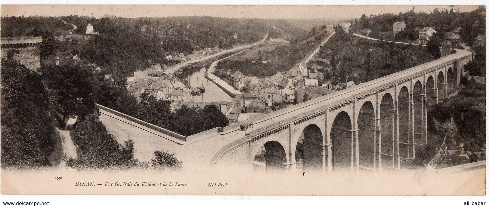 Dinan : Carte Panoramique Double Format : Vue Générale (viaduc Et Rance) (Ets Neurdein Frères, Paris, ND Phot N°1598) - Dinan