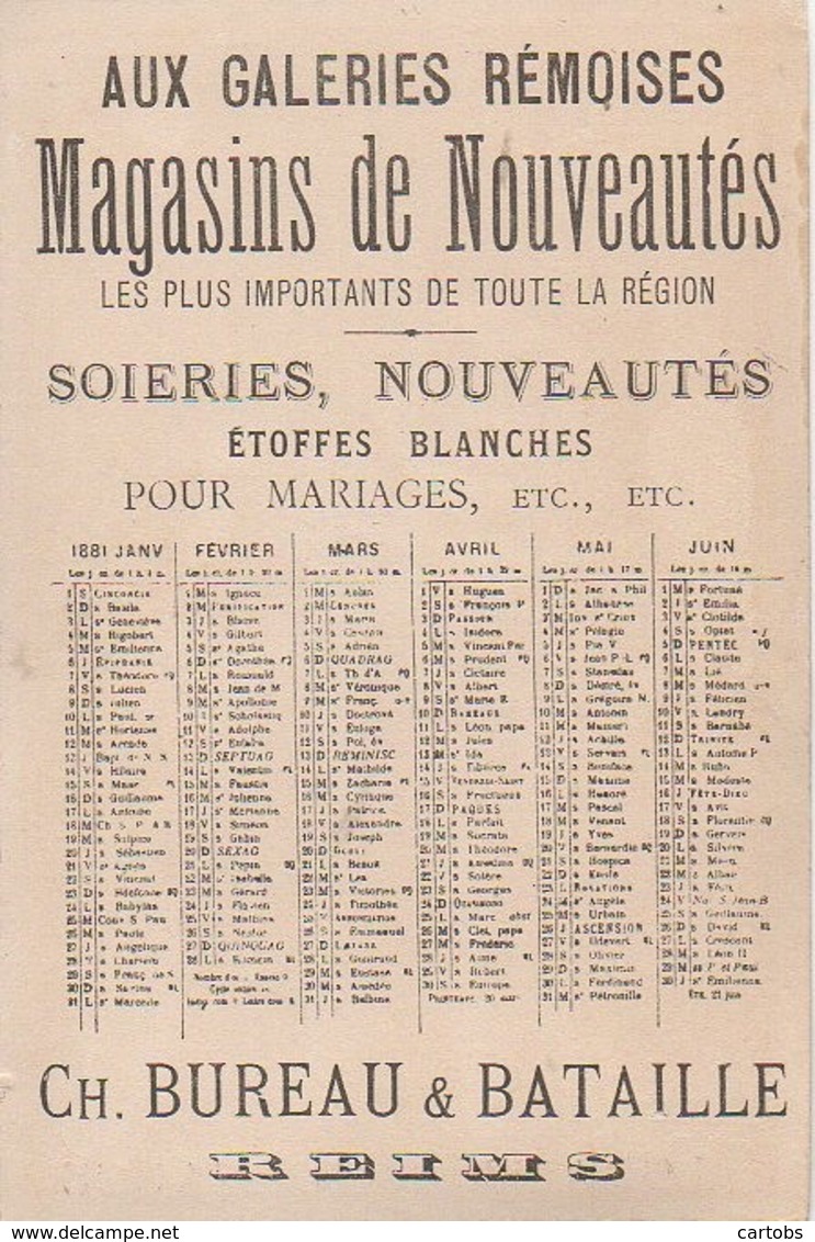 51 REIMS Chromo  Aux Galeries Rémoises LOT De 3 Chromos (avec Calendrier  1881 Au Dos) - Reims