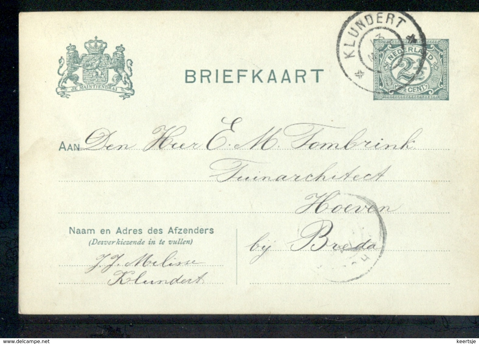 Klundert Grootrond - 1906 - Postal History