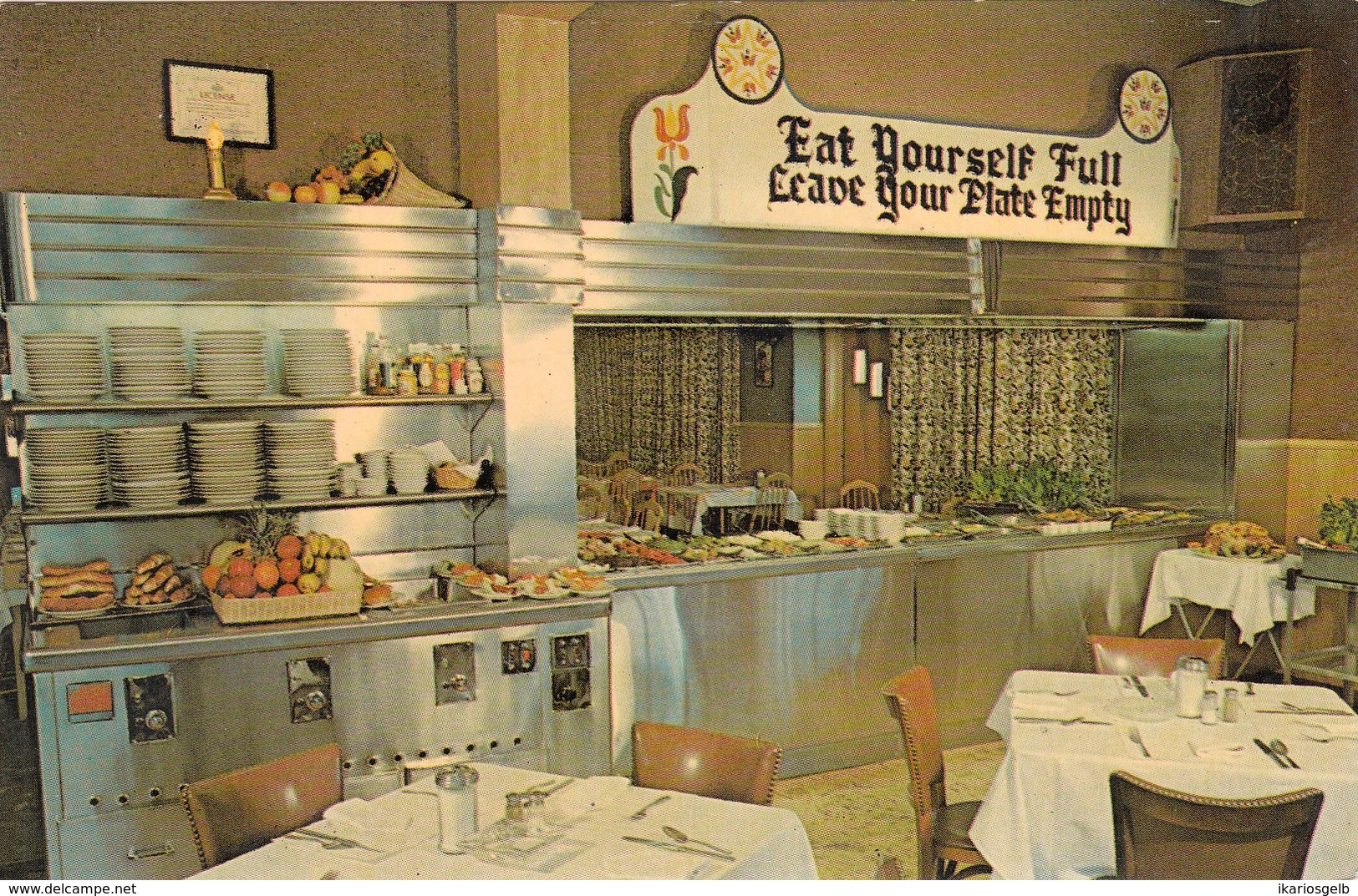 USA Lancaster PA Amish Land " Miller's Smorgasbord Buffet Interior " ~1957 - Lancaster