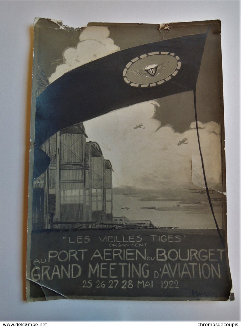 Grande PHOTO Bernes-Marouteau. Affiche Dessinée Pour "Les VIEILLES TIGES" Grand Meeting DU BOURGET. 25-26-27-28 Mai 1922 - Unclassified