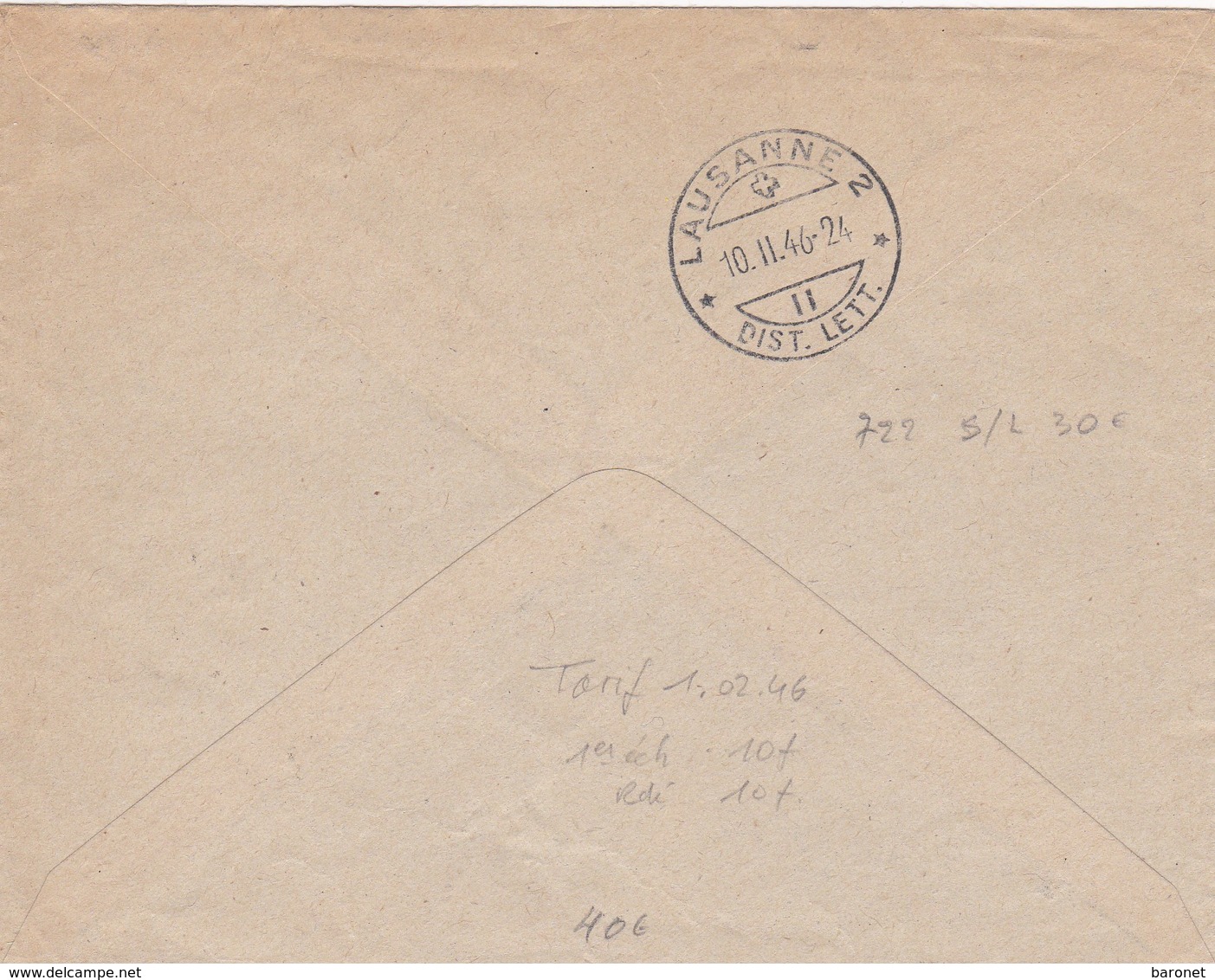 722 X 2 S / Env Recommandée T.P. Ob Cad Paris 43 7 2 46 Pour Lausanne Suisse - 1945-54 Marianne (Gandon)