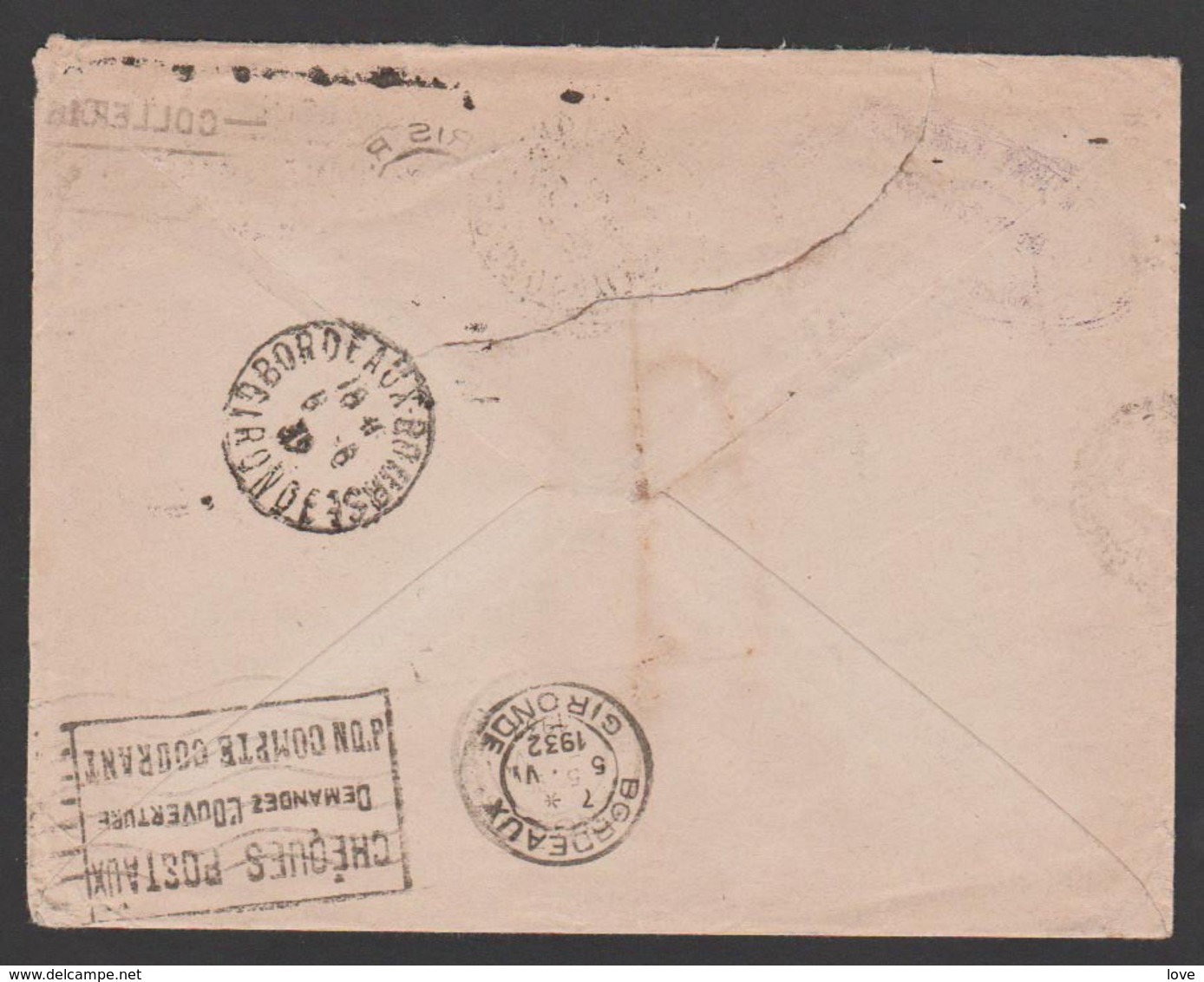 FRANCE: Entier Postal De50c Semeuse Lignée Rouge. Obl. Paris En 1932 + 1 RARE Cachet Des Cables............. - Enveloppes Repiquages (avant 1995)